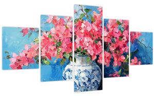 Obraz - Váza růžových květin (125x70 cm)