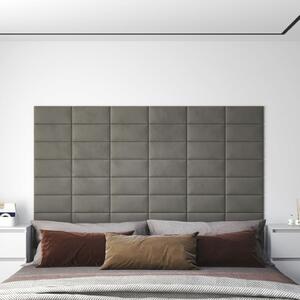 Nástěnné panely 12 ks světle šedé 30 x 15 cm samet 0,54 m²