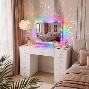 Toaletní stolek VANITII s diamantovým zrcadlem a LED osvětlením desky, elegantní moderní design