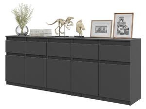 Komoda NOAH Antracit – Velká Komoda do Lonice s 5 Zásuvkami a 5 Dvíky, Set Komod 200 x V75 x H35 cm