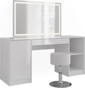 Toaletní stolek Vicco Sherry Bílá/bílý vysoký lesk 158.2 cm s LED zrcadlem a stoličkou, Model 57648
