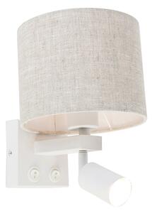 Nástěnná lampa bílá s lampičkou na čtení a stínidlem 18 cm světle šedá - Brescia