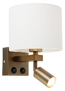 Nástěnná lampa bronzová s lampičkou na čtení a látkovým stínidlem 18 cm bílá - Brescia