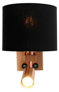 Nástěnná lampa měděná s lampičkou na čtení a stínidlem 18 cm černá - Brescia
