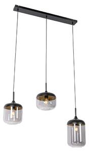 Designová závěsná lampa černá se zlatem a kouřovým sklem 3 světla - Kyan
