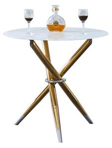 TEMPO Jídelní stůl/kávový stolek, bílá / gold chrom zlatý, průměr 80 cm, DONIO