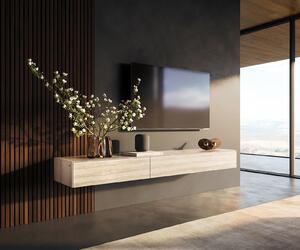 DELIFE TV stolek Cuor 200 cm keramika Laminam® Travertino Bianco krémově bílá 1 výklopná dvířka 1 zásuvka závěsný