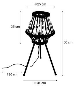 Venkovská stativová stolní lampa bambus s černou - Evalin