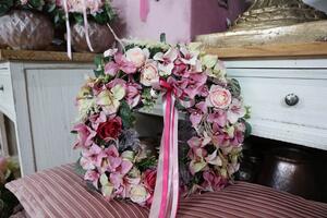Růžový věnec na dveře Romantik 42cm