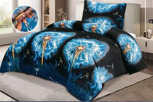 Mikroplyšové povlečení 140×200/70×90 – modré pampelišky, měkké a hřejivé, zapínání na zip
