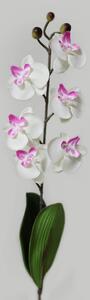 Bílá umělá orchidej s listy 45cm