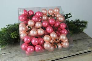 Růžové skleněné vánoční koule 3cm 72ks