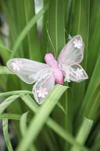 Růžový závěsný dekorační motýl 12cm