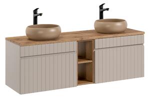 Comad Koupelnová skříňka s deskovými umyvadly set Iconic Cashmere 140 kašmír/dub coast evok