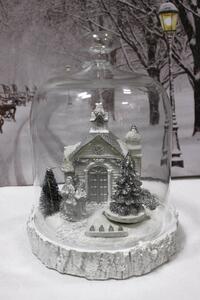 Bílo šedá svítící vánoční vesnička ve skle 22cm