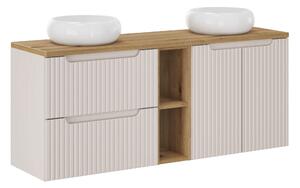 Comad Koupelnová skříňka s deskovými umyvadly set Nova Cashmere 140 kašmír/dub coast evoke