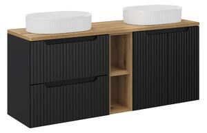 Comad Koupelnová skříňka s deskovými umyvadly Nova Black 140 černá/dub coast evoke