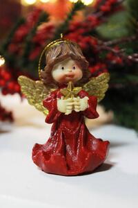 Červená závěsná ozdoba andílka s hvězdičkou 7cm