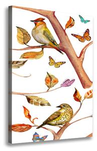Vertikální Foto obraz na plátně Ptáci motýli listí ocv-126221469