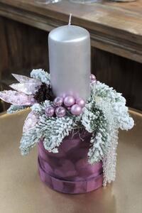 Fialová vánoční dekorace se svíčkou 31cm