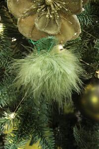Zelená vánoční ozdoba koule z pírek 8cm