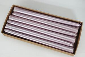 Bledě fialové metalické kónické svíčky 12ks 24cm