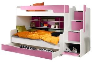 Patrová postel HARRY pro 3 osoby včetně úložného prostoru (Růžová)