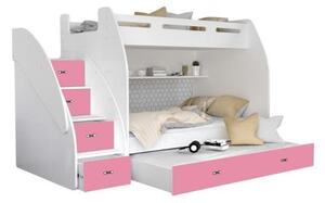 Patrová postel ZUZKA pro 3 osoby s přistýlkou (různé barvy), Růžová
