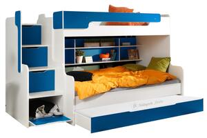 Patrová postel HARRY pro 3 osoby s přistýlkou (Modrá)