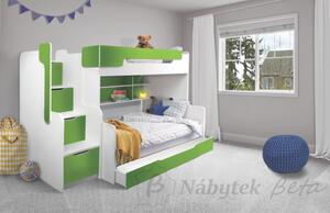 Patrová postel HARRY pro 3 osoby s přistýlkou (Zelená)