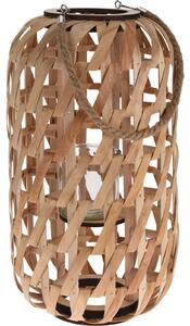 Dřevěná minimalistická lucerna, pletenina a rukojeť z motouzu