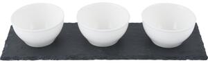Sada 3 bílých porcelánových misek na omáčky s podstavcem Mikasa