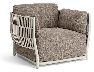 Jati Kebon Nízké křeslo Cala, Jati Kebon, rám hliník barva dune mat, pásový výplet barva linen, bez sedáků