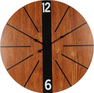 Nástěnné hodiny s minimalistickým ciferníkem imitujícím dřevo, MDF, Ø 60 cm
