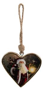 Dřevěná vánoční ozdoba srdce s motivem Santa Clause s lucernou L – 13x2x13 cm