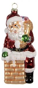 Skleněná vánoční ozdoba Santa Claus u komína – 12 cm