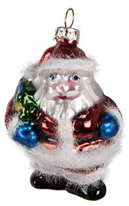 Skleněná vánoční ozdoba Santa Claus se stromečkem – 8 cm