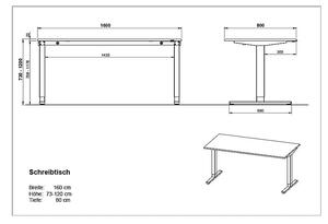 Pracovní stůl s elektricky nastavitelnou výškou s deskou v dubovém dekoru 80x160 cm Lissabon – Germania