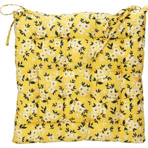 Sedací polštář, bílé květiny na žlutém pozadí, bavlna, 40 x 40 cm