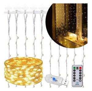 LED Nano světelný závěs - 3x2m, 200LED, 8 funkcí, ovladač, USB, IP44, teplá bílá