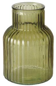 Skleněná zelená váza RELEA, rýhované sklo, 20 cm