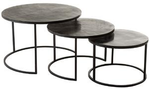Set tří černých kovových konferenčních stolků J-line Hugle 75,5/59/50 cm