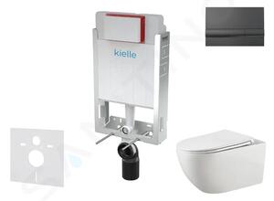 Kielle Set předstěnové instalace, klozetu Gaia, sedátka softclose a tlačítka Gemini I, lesklá černá 30505SZ53