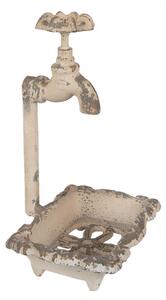 Béžová antik kovová mýdlenka s kohoutkem - 14*12*23 cm
