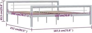 Kovový rám postele - Postel s roštovou základnou - Zařizování ložnice - Robustní kovová konstrukce - Rozměry 180 x 200 cm