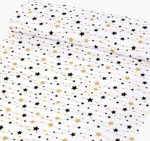 Goldea bavlněné plátno - zlaté a černé hvězdičky na bílém 150 cm