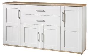 Komoda – Imitace modřín Sibiu – bílá – šířka 186 cm – 4 dvířka – 2 zásuvky