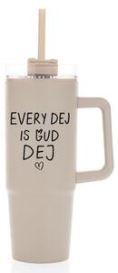 EVERY DEJ IS GUD DEJ - béžový cestovní hrnek s průhledným víčkem 900 ml