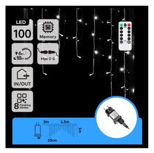 Aigostar - LED Ven. ván. řetěz 100xLED/6W/230V/8funkcí 1,5x1m IP44 stud bílá+DO