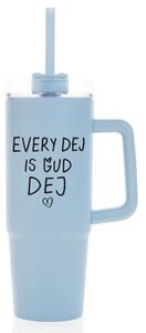 EVERY DEJ IS GUD DEJ - světle modrý cestovní hrnek s průhledným víčkem 900 ml
